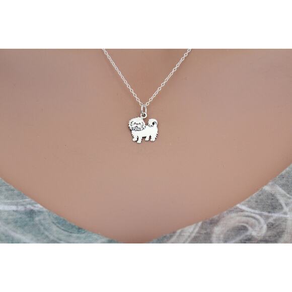 Sterling Silver Maltese Dog Charm Necklace, Silver Maltese Dog Charm Necklace - Picture 2 of 4